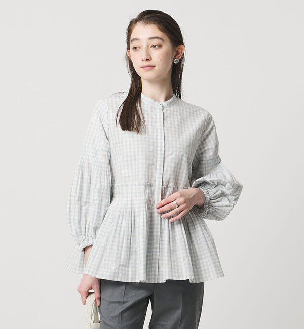 UNITED ARROWS「ギンガムチェック フラワー ジャガード ブラウス ‐ウォッシャブル‐」|シャツ・ブラウス|OFF WHITE