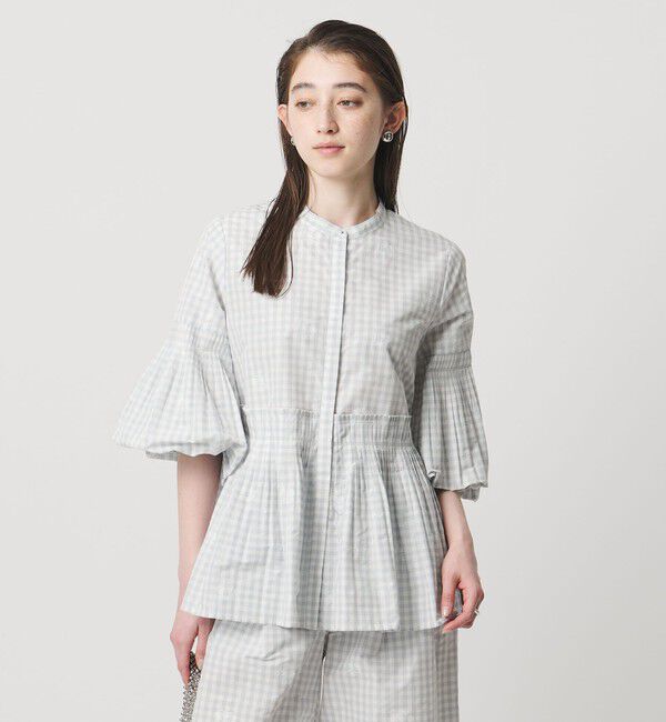 UNITED ARROWS「ギンガムチェック フラワー ジャガード ブラウス ‐ウォッシャブル‐」|シャツ・ブラウス|