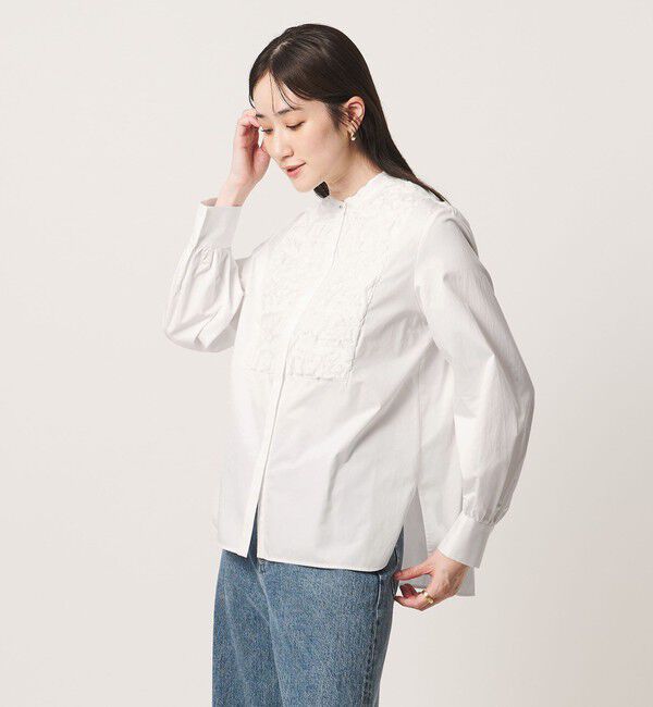 UNITED ARROWS「サテン エンブロイダリーフラワー シャツ ブラウス」|シャツ・ブラウス|