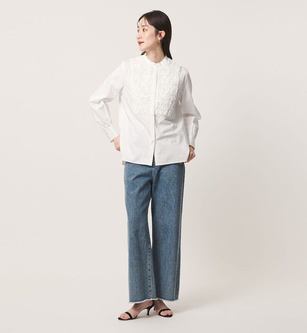 UNITED ARROWS「サテン エンブロイダリーフラワー シャツ ブラウス」|シャツ・ブラウス|