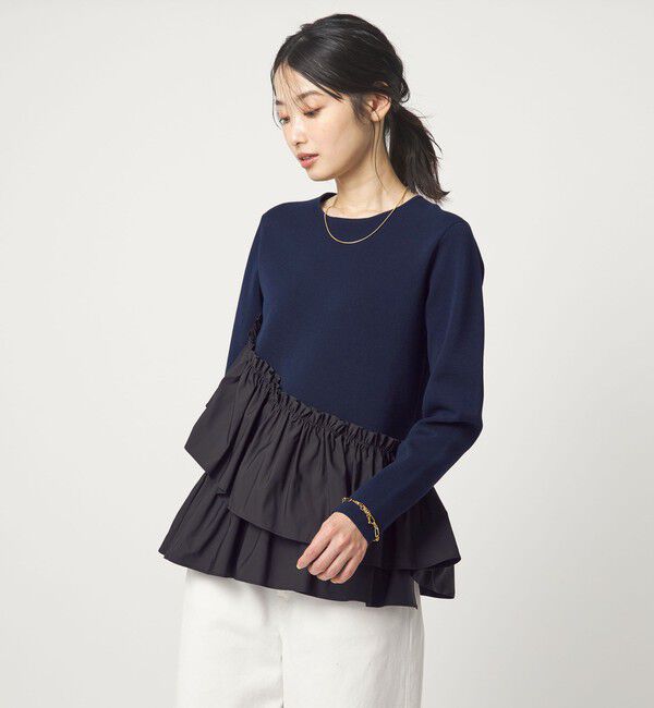 UNITED ARROWS green label relaxing「タフタ ドッキング ペプラム プルオーバー ニット ウォッシャブル」|ニット・セーター|NAVY