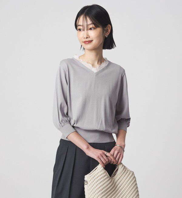 UNITED ARROWS green label relaxing「レース Vネック プルオーバー ニット」|ニット・セーター|