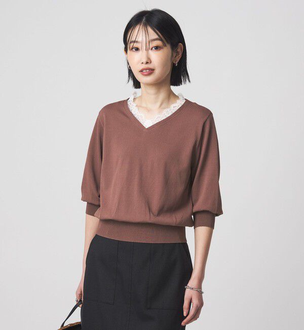 UNITED ARROWS green label relaxing「レース Vネック プルオーバー ニット」|ニット・セーター|MD.BROWN