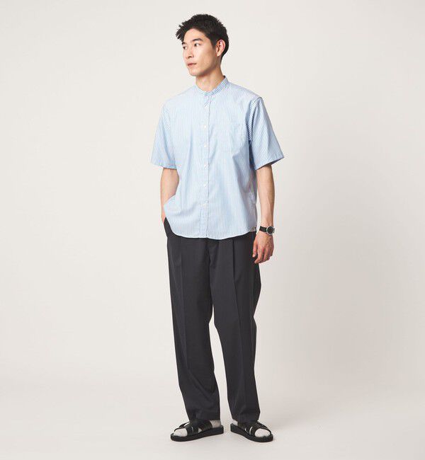 UNITED ARROWS green label relaxing「W/R オックスフォード ストライプ バンドカラー 半袖 シャツ」|シャツ・ブラウス|