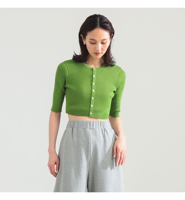 Demi-Luxe BEAMS 「AURALEE / GIZA HIGH GAUGE RIB KNIT SHORT CARDIGAN」|ニット・セーター|GREEN