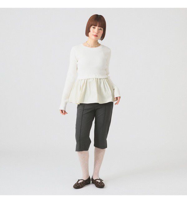 Ray BEAMS 「リブ ギャザー キリカエ クルーネック トップス」|ニット・セーター|