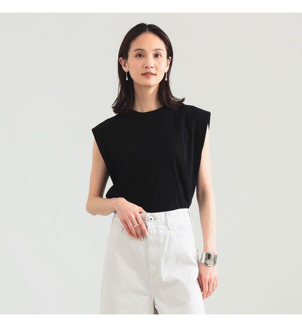 Demi-Luxe BEAMS 「【別注】スタイリスト佐藤佳菜子 &times; SLOANE / リブ クルーネック フレンチスリーブ トップス」|Tシャツ・カットソー|BLACK