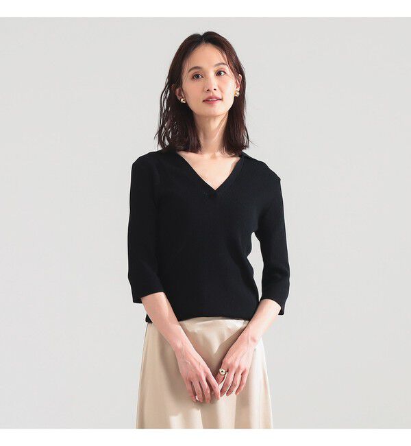 Demi-Luxe BEAMS 「16ゲージ コットン スキッパー ニット」|ニット・セーター|BLACK