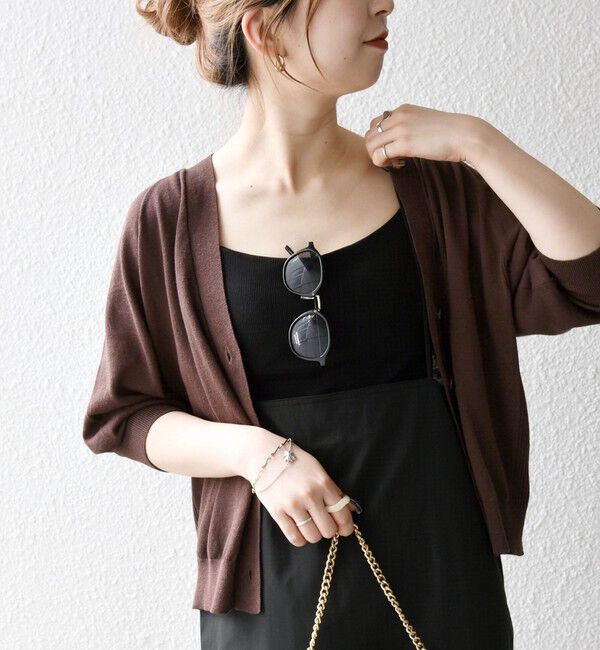 SHIPS any「SHIPS any:〈手洗い可能〉リネン ミックス Vネック ショート シアー カーディガン」|カーディガン|