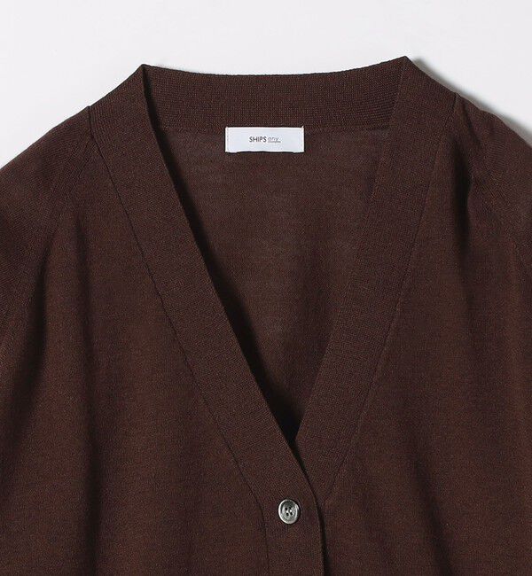 SHIPS any「SHIPS any:〈手洗い可能〉リネン ミックス Vネック ショート シアー カーディガン」|カーディガン|