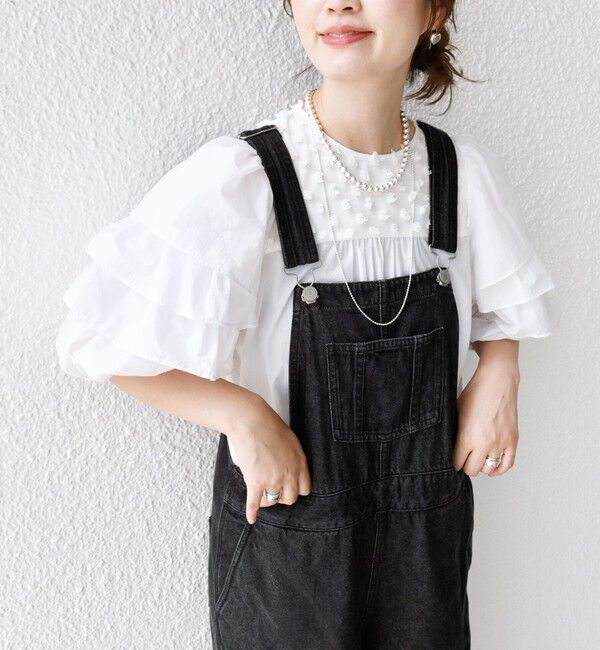 SHIPS for women「【WEB限定】〈手洗い可能〉ドット ジャカード コンビ フリル ブラウス」|シャツ・ブラウス|ホワイト