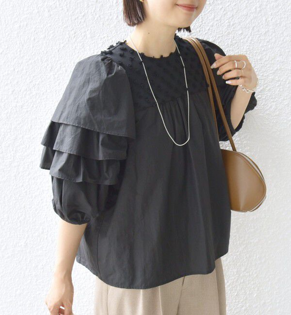 SHIPS for women「【WEB限定】〈手洗い可能〉ドット ジャカード コンビ フリル ブラウス」|シャツ・ブラウス|