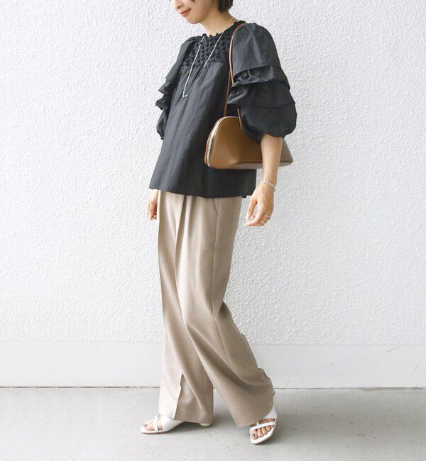 SHIPS for women「【WEB限定】〈手洗い可能〉ドット ジャカード コンビ フリル ブラウス」|シャツ・ブラウス|