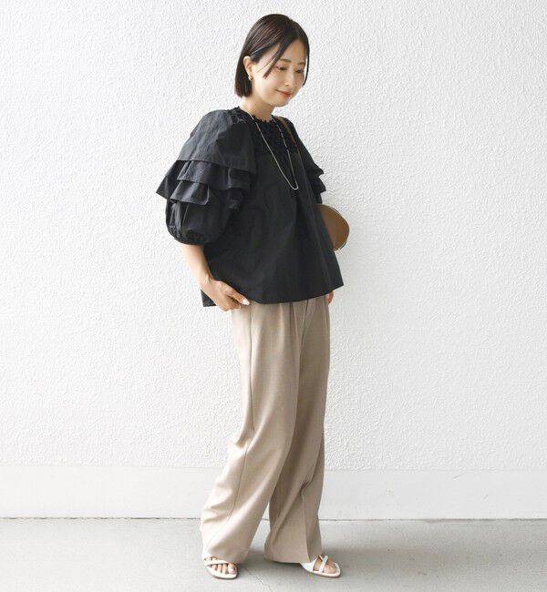 SHIPS for women「【WEB限定】〈手洗い可能〉ドット ジャカード コンビ フリル ブラウス」|シャツ・ブラウス|