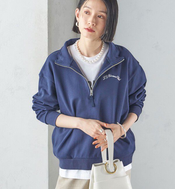 SHIPS for women「【SHIPS別注】LOGAN KNITTING MILLS: ハーフ ジップ プルオーバー」|スウェット・ジャージ|ネイビー