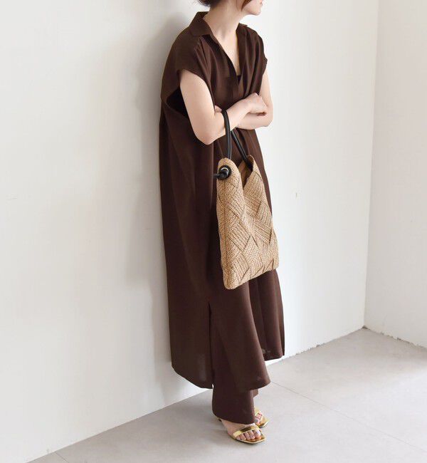 quaranciel「quaranciel:〈洗濯機可能〉リネン ライク スキッパー シャツ ワンピース＆パンツ セットアップ」|ワンピース|