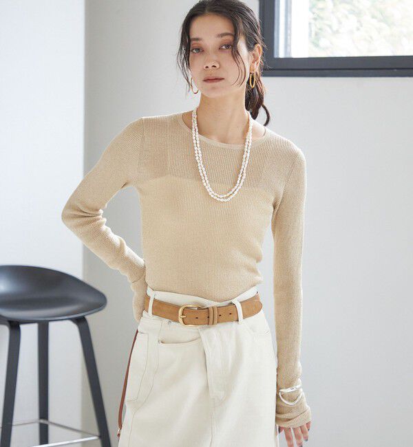SHIPS for women「〈手洗い可能〉ラメ シアー リブ ニット プルオーバー」|ニット・セーター|