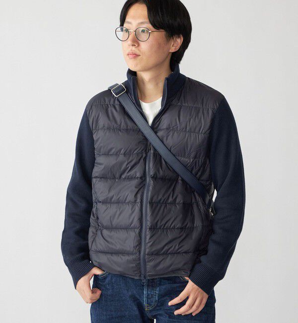 SHIPS「【WEB限定/SHIPS別注】TAION:〈手洗い可能〉ハイネック ダブルジップ ニットスリーブダウンジャケット」|ダウン|ネイビー