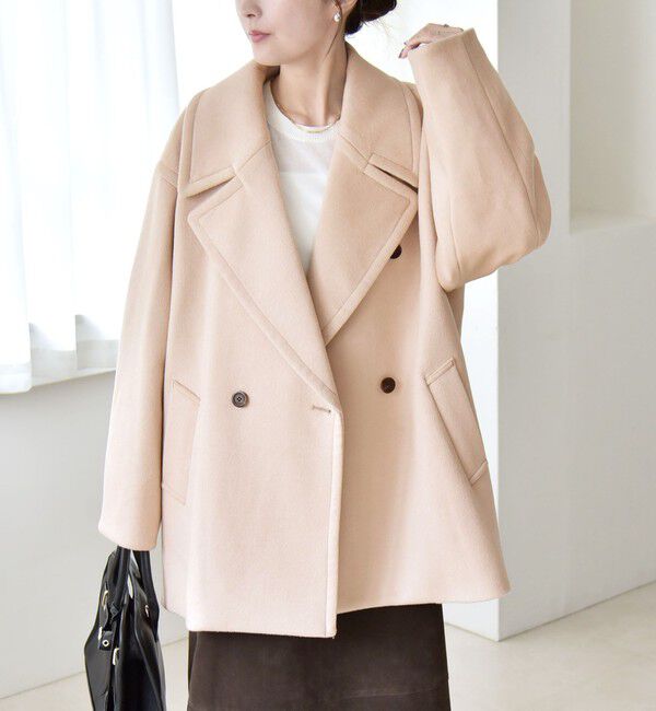 quaranciel「quaranciel: PURE WOOL ダブルブレスト テーラード ハーフ コート」|ピーコート|
