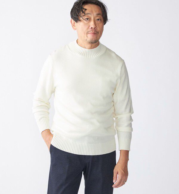 SHIPS「SHIPS:〈手洗い可能〉9ゲージ コンフォート モックネック プルオーバー ニット」|ニット・セーター|ホワイト