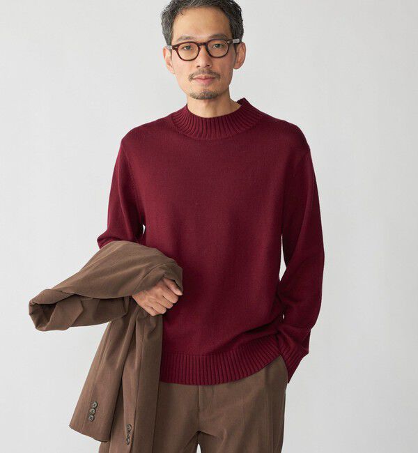 SHIPS「SHIPS:〈手洗い可能〉9ゲージ コンフォート モックネック プルオーバー ニット」|ニット・セーター|ワインレッド