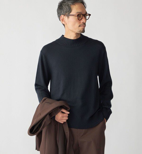 SHIPS「SHIPS:〈手洗い可能〉9ゲージ コンフォート モックネック プルオーバー ニット」|ニット・セーター|ダークブルー