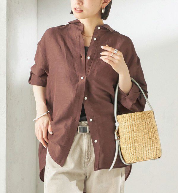 SHIPS for women「《一部追加予約》〈手洗い可能〉IMPERIAL LINEN 混 オーバー サイズ シャツ」|シャツ・ブラウス|ブラウン