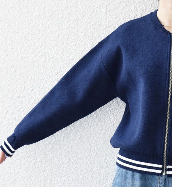 SHIPS any「SHIPS any:〈手洗い可能〉コットン ミックス ライン ジップ ブルゾン ニット カーディガン」|カーディガン|