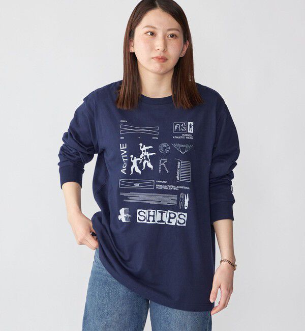 SHIPS「【WEB限定/SHIPS/RUSSELL ATHLETIC別注】CONVENIENCEYOUNG: LS TEE」|Tシャツ・カットソー|ネイビー