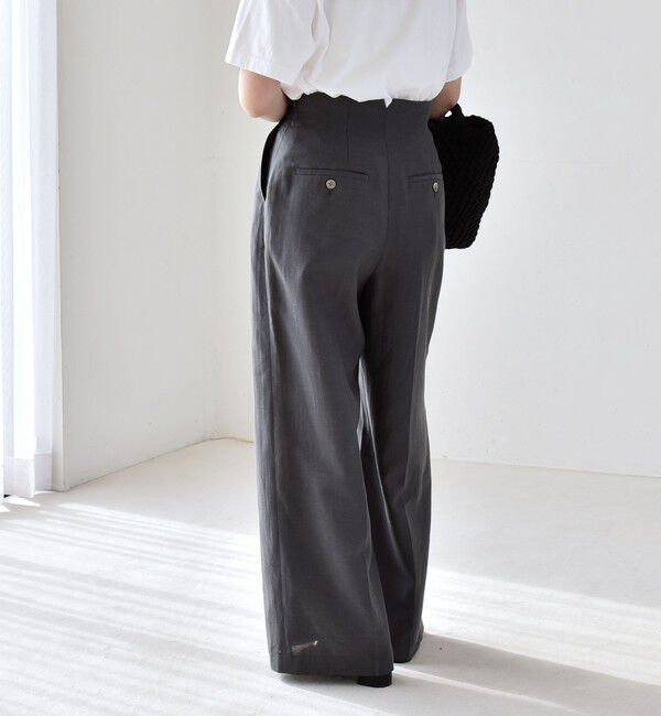 quaranciel「quaranciel:〈洗濯機可能〉リネン ミックス ハイウエスト ワイド パンツ」|その他|チャコールグレー
