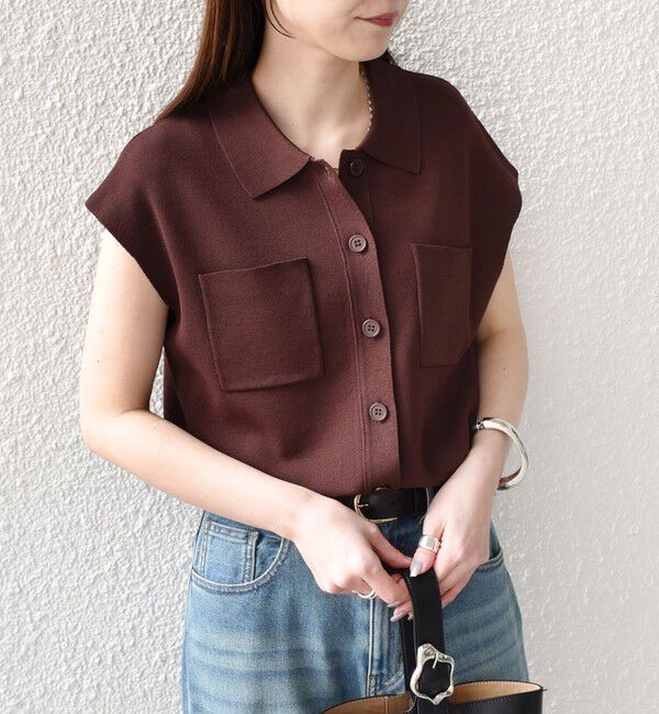 SHIPS Colors 「SHIPS Colors:〈手洗い可能〉ポロ フレンチスリーブ ニット ベスト◇」|ニット・セーター|