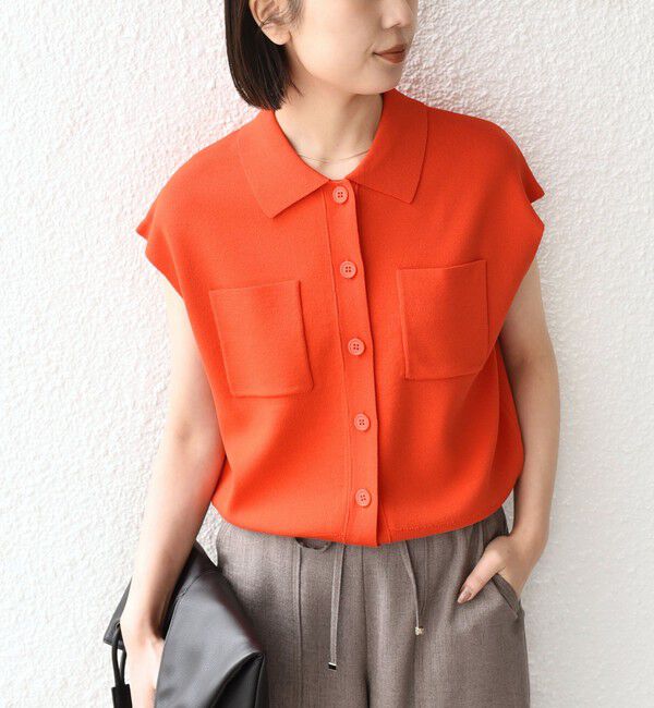 SHIPS Colors 「SHIPS Colors:〈手洗い可能〉ポロ フレンチスリーブ ニット ベスト◇」|ニット・セーター|