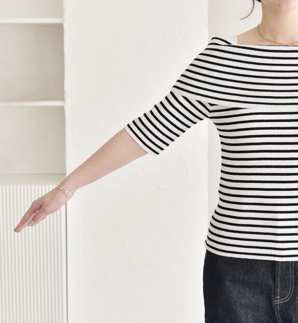 quaranciel「quaranciel:〈洗濯機可能〉オフショルダー ハーフスリーブ リブ ニット」|ニット・セーター|