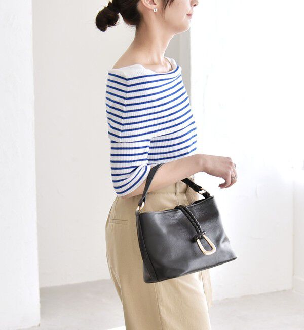 quaranciel「quaranciel:〈洗濯機可能〉オフショルダー ハーフスリーブ リブ ニット」|ニット・セーター|