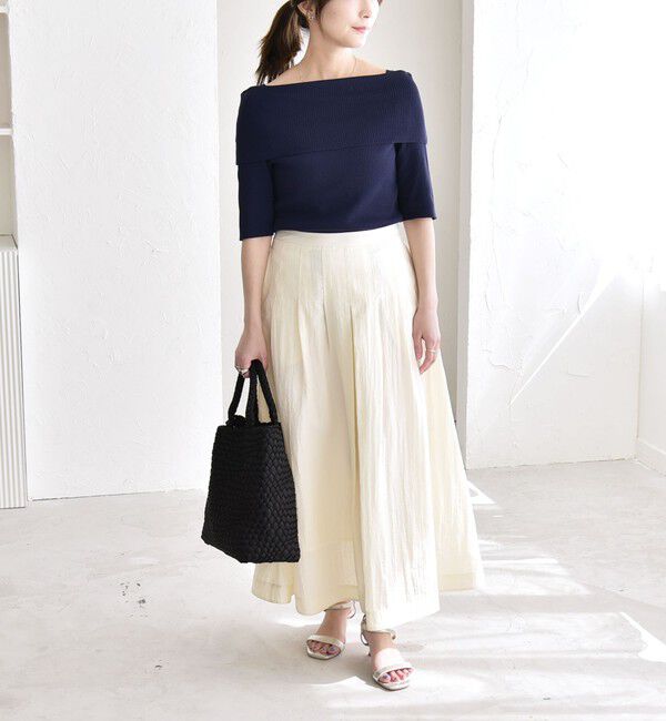 quaranciel「quaranciel:〈洗濯機可能〉オフショルダー ハーフスリーブ リブ ニット」|ニット・セーター|