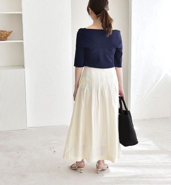 quaranciel「quaranciel:〈洗濯機可能〉オフショルダー ハーフスリーブ リブ ニット」|ニット・セーター|