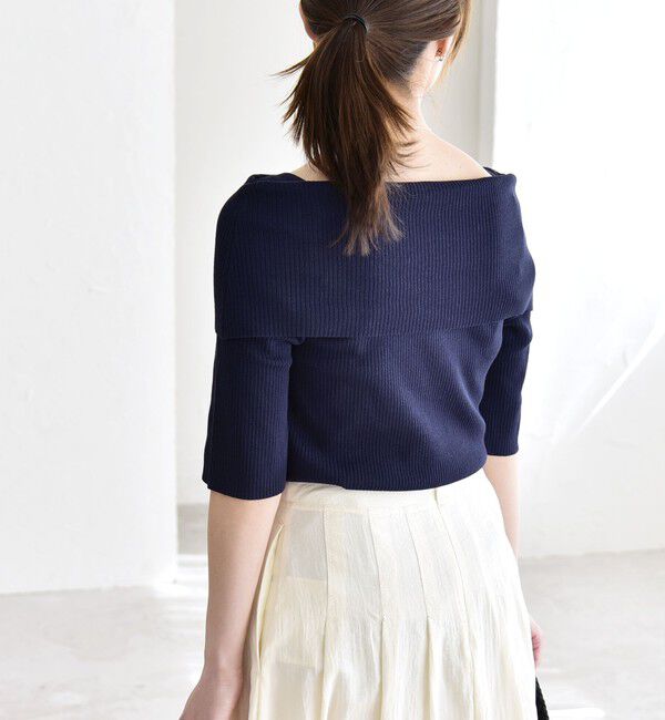 quaranciel「quaranciel:〈洗濯機可能〉オフショルダー ハーフスリーブ リブ ニット」|ニット・セーター|