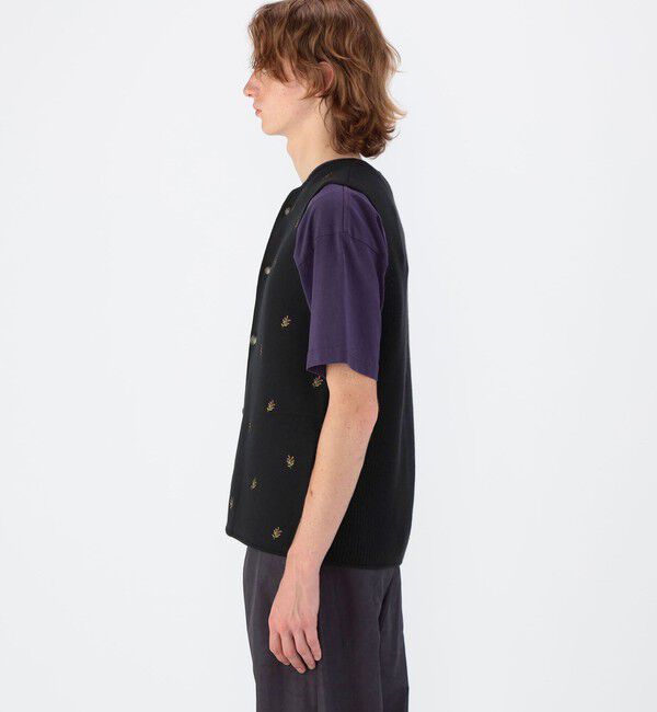 CABaN「CABaN コットンカシミヤ フラワーエンブロイダリー クルーネックベスト」|ベスト・ジレ|