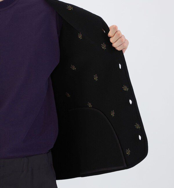 CABaN「CABaN コットンカシミヤ フラワーエンブロイダリー クルーネックベスト」|ベスト・ジレ|
