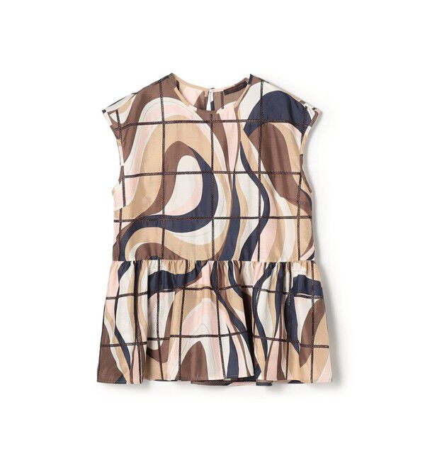 TOMORROWLAND collection「アイレットウェーブプリント チュチュブラウス」|シャツ・ブラウス|46 ベージュ系