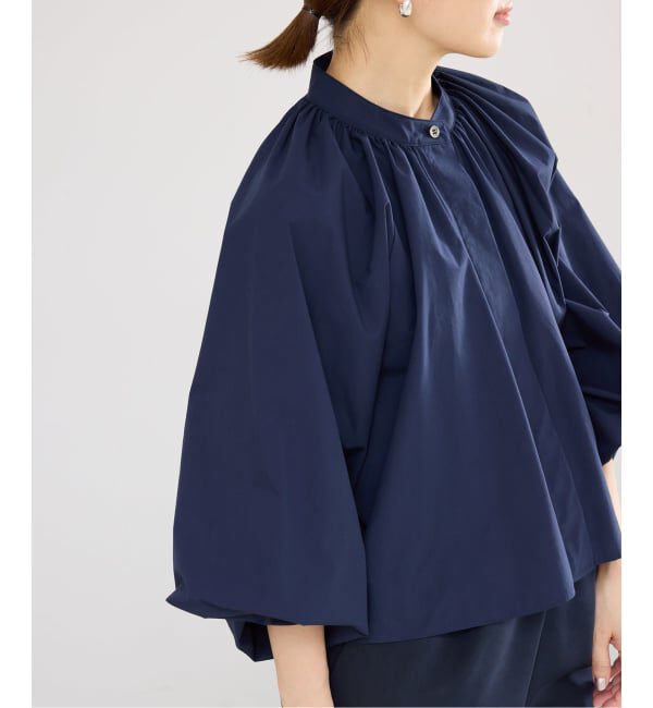 IENA「バンドカラーボリュームブラウス」|シャツ・ブラウス|ネイビー