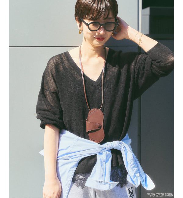 FRAMeWORK「シアーアゼVネックプルオーバー」|ニット・セーター|ブラック