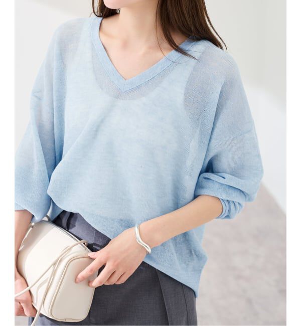 FRAMeWORK「シアーアゼVネックプルオーバー」|ニット・セーター|サックスブルー