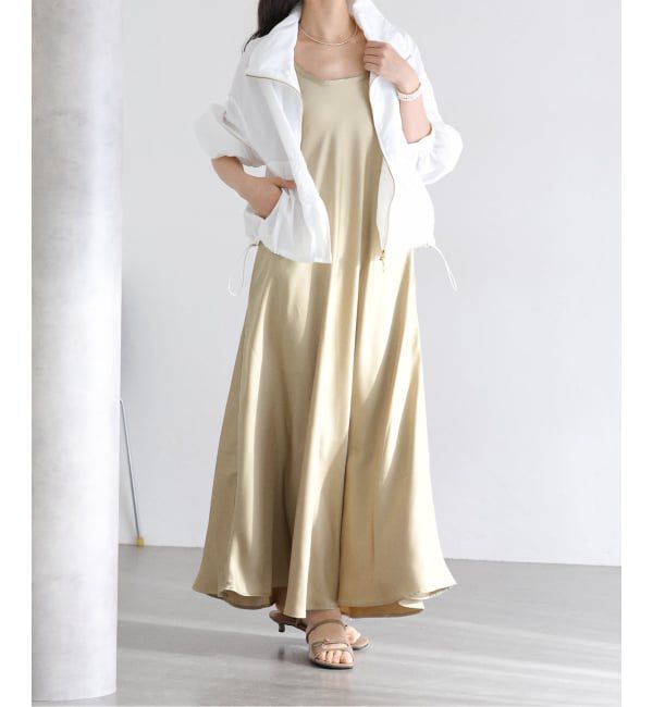  「GREEN BUTTER/グリーンバター シルキーUネックドレス」|ワンピース|ベージュ