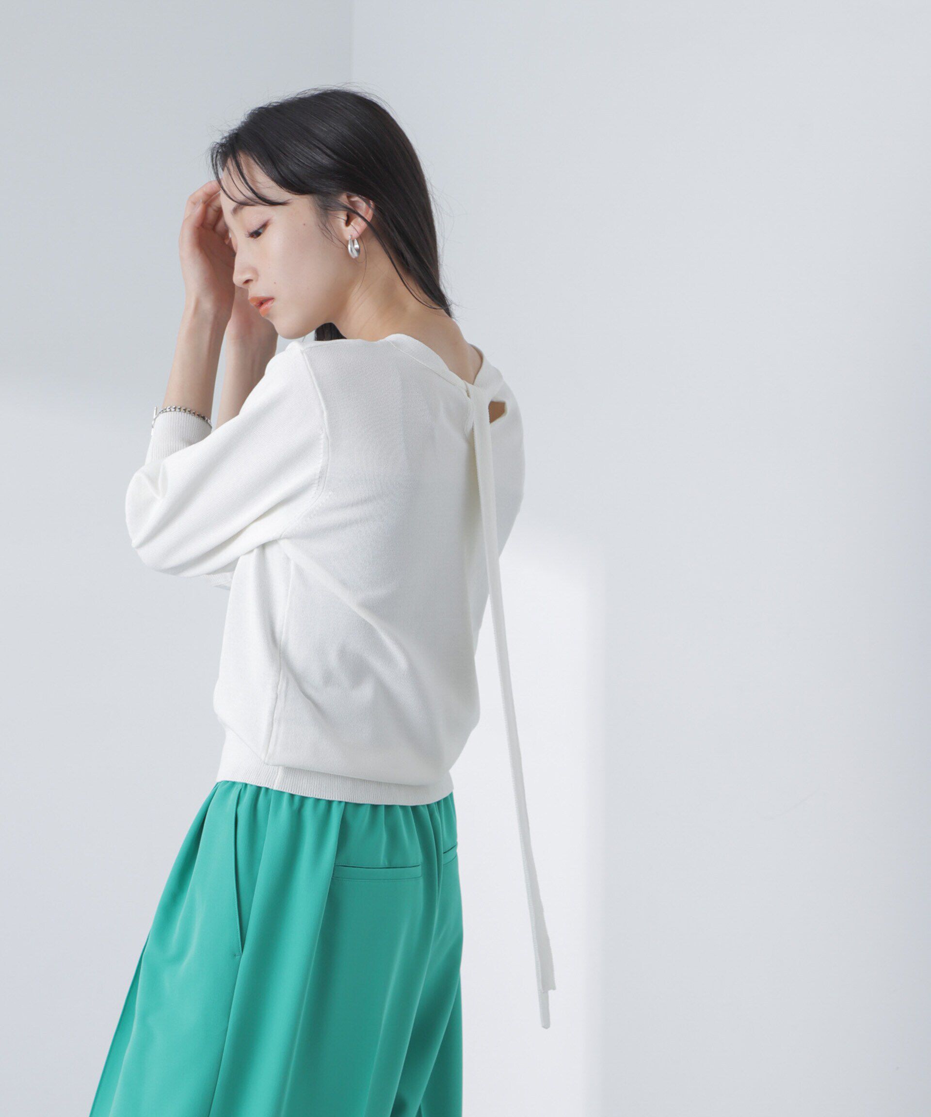 nano･universe「前後2wayボータイ半袖サマーニット」|ニット・セーター|