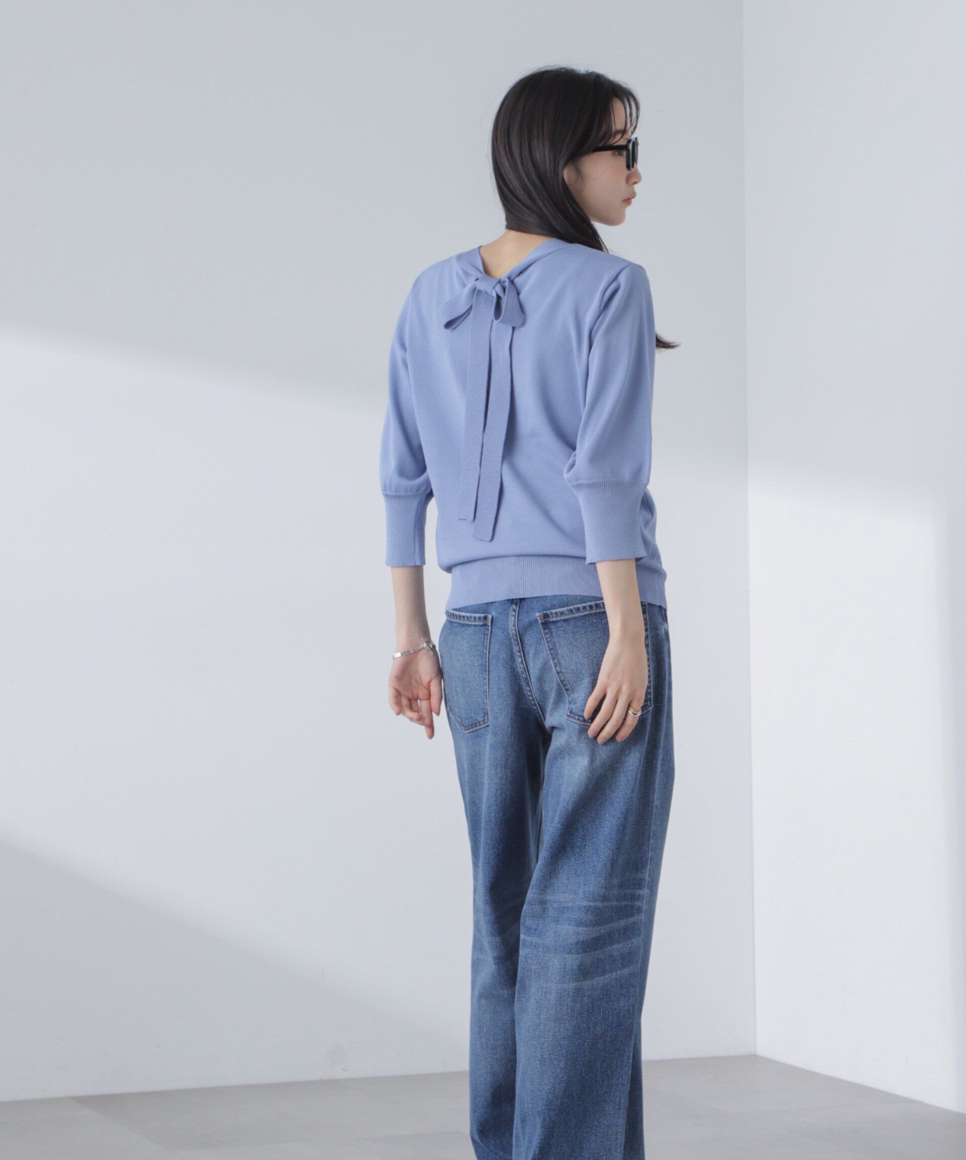 nano･universe「前後2wayボータイ半袖サマーニット」|ニット・セーター|