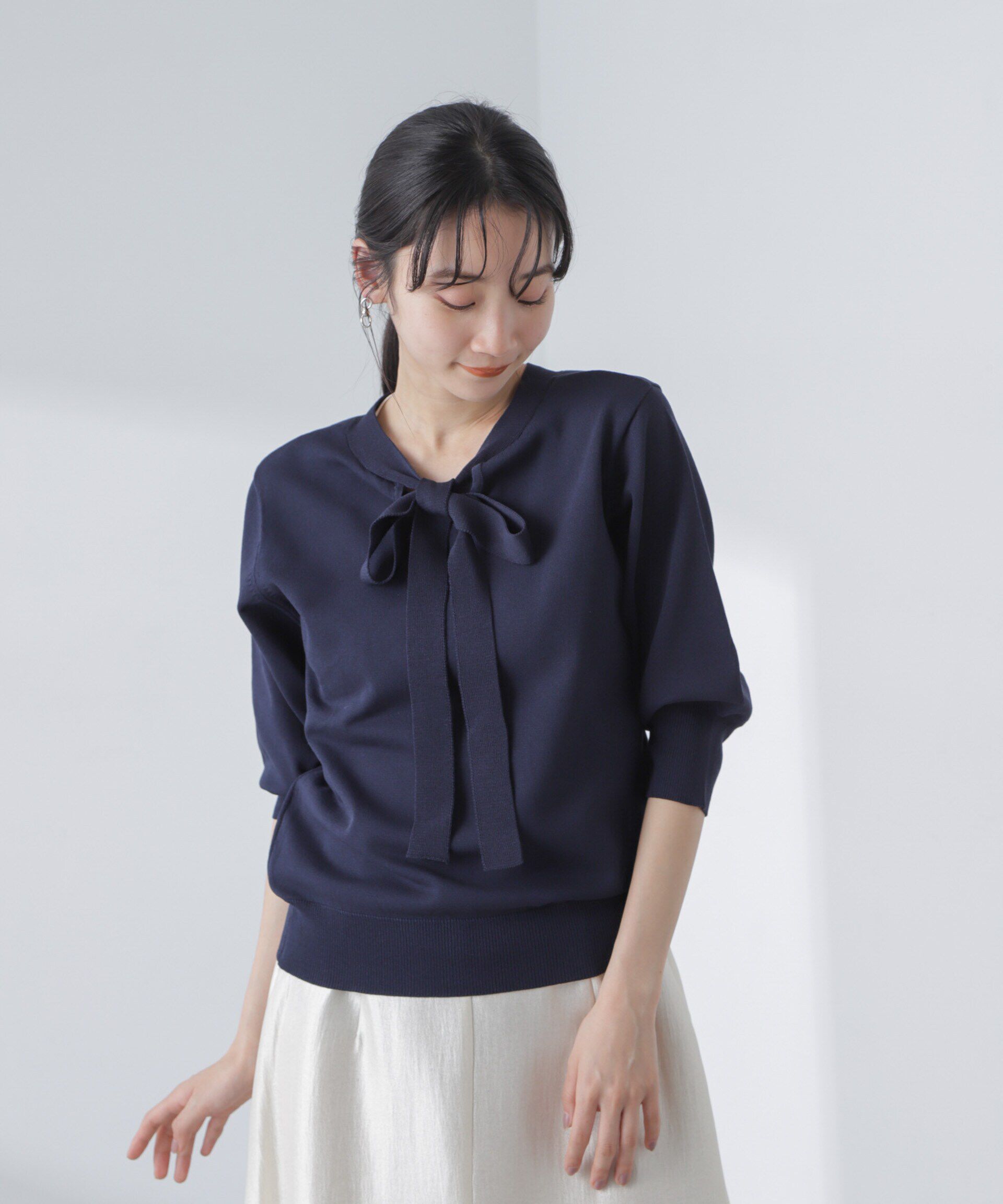 nano･universe「前後2wayボータイ半袖サマーニット」|ニット・セーター|