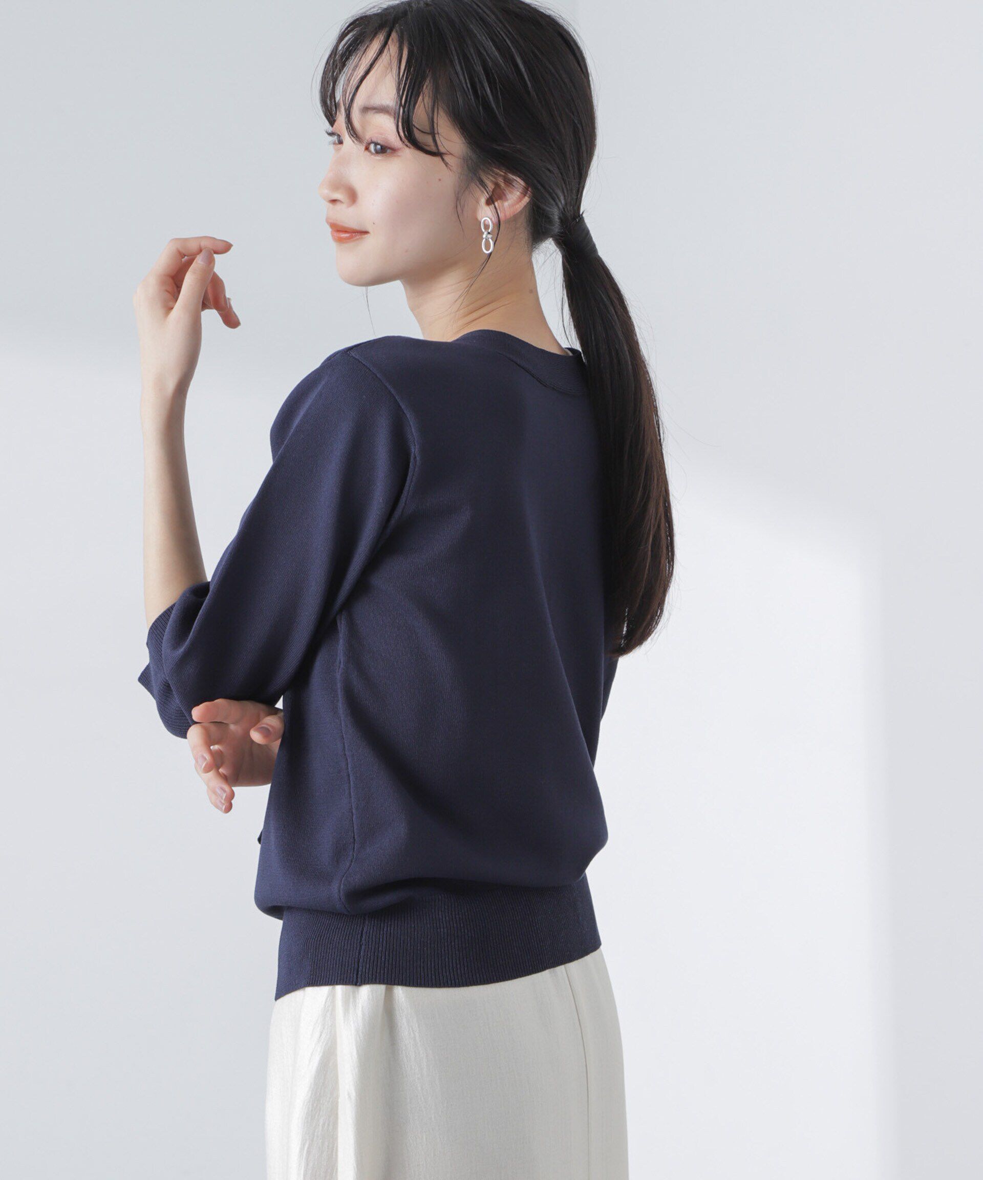 nano･universe「前後2wayボータイ半袖サマーニット」|ニット・セーター|