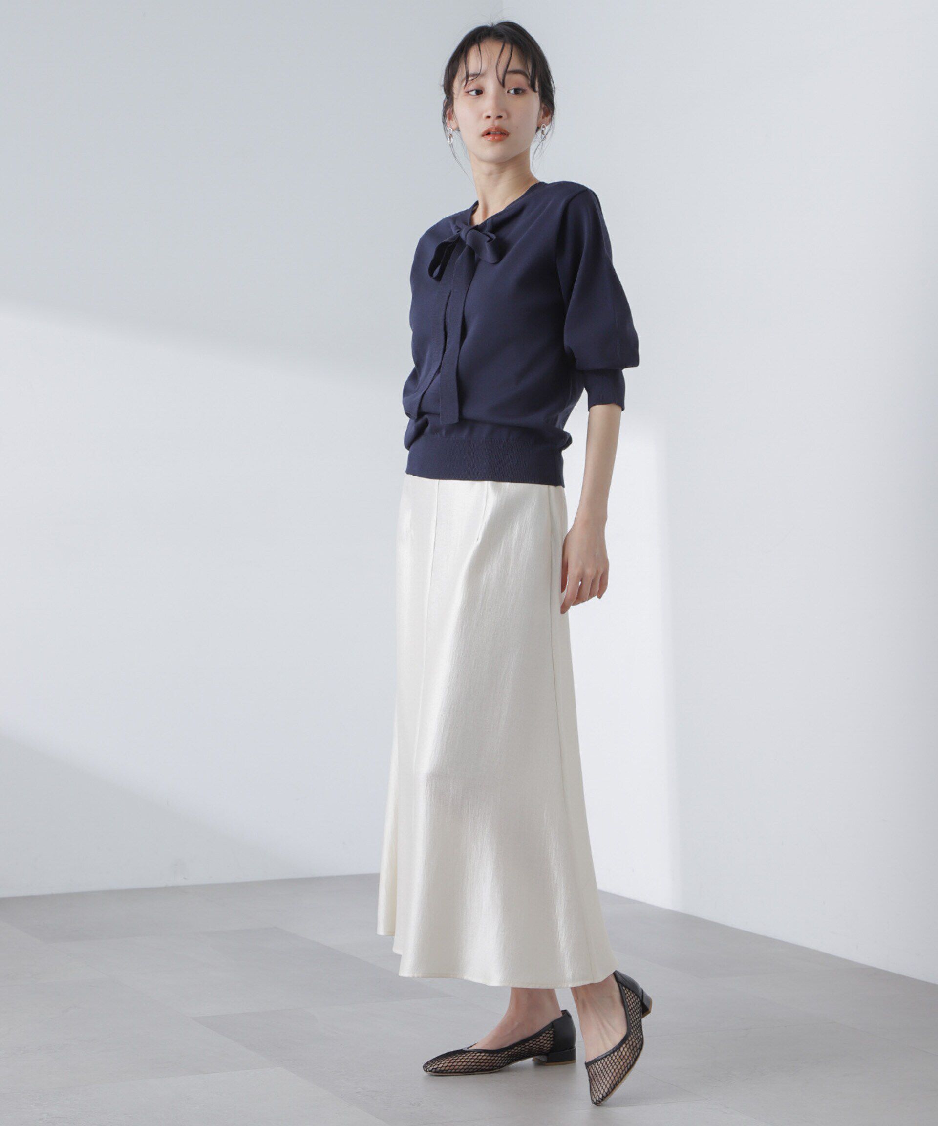 nano･universe「前後2wayボータイ半袖サマーニット」|ニット・セーター|