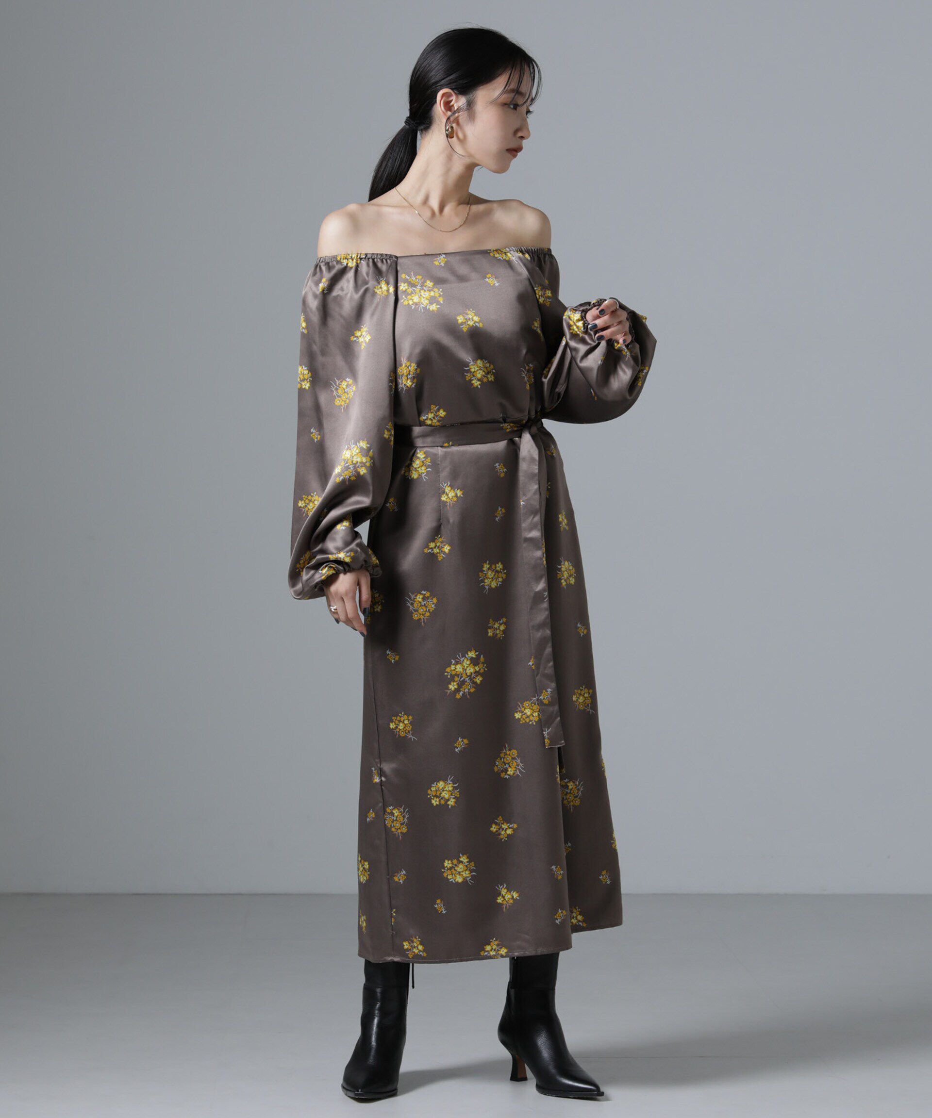 nano･universe「オフショル2WAYフラワープリントワンピース」|ワンピース|